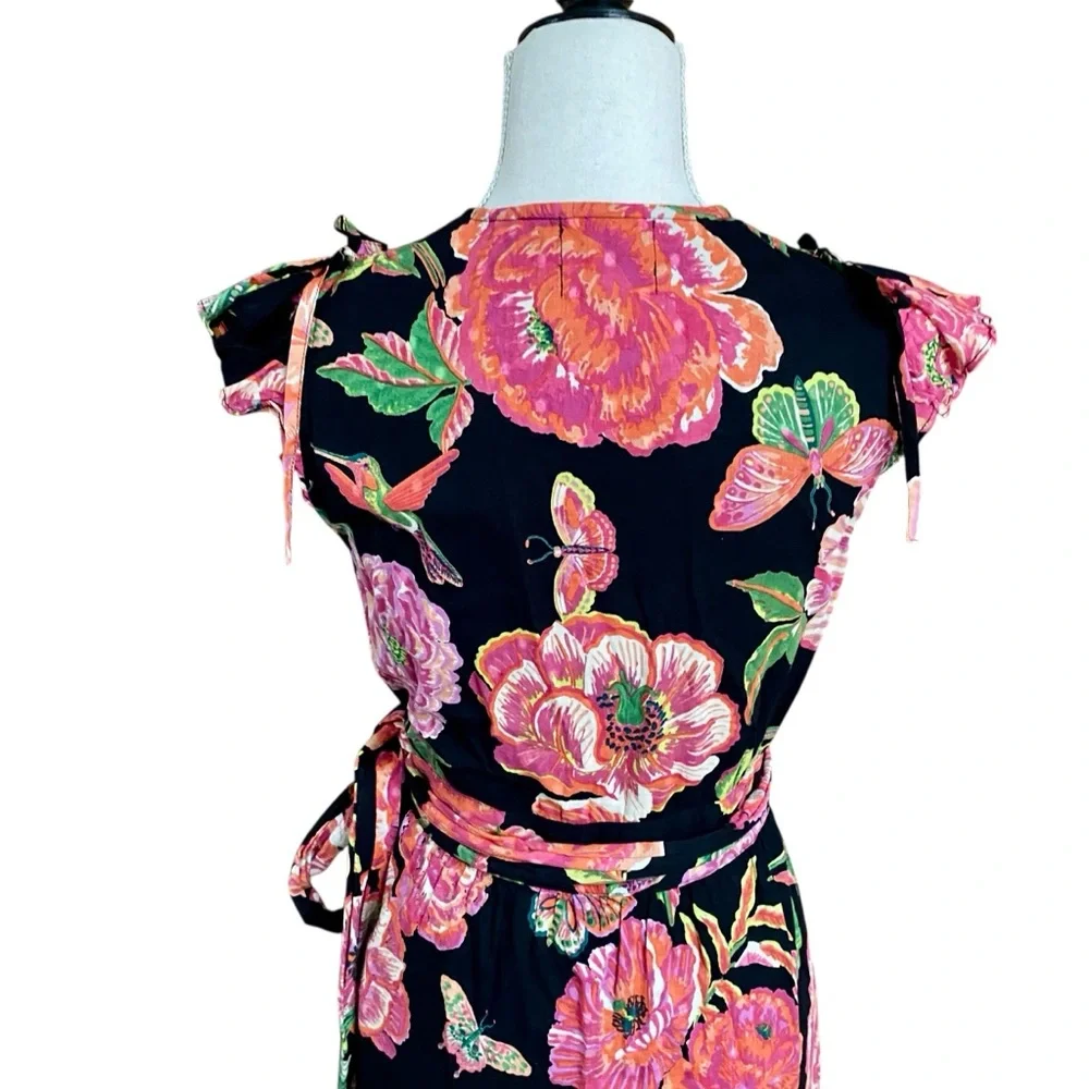 Banjanan Designer Carra Eliza’s Rose Garden Black Wrap Maxi Dress S - Picture 11 of 14